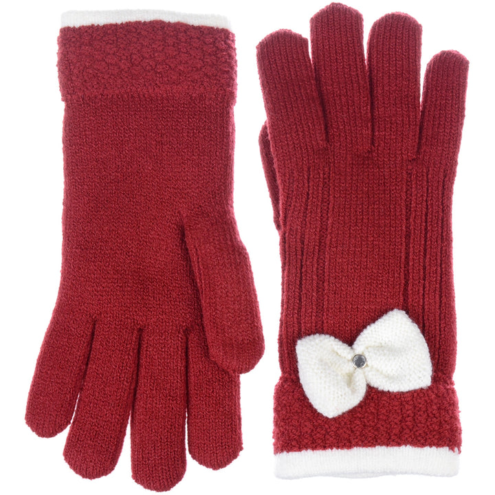 JG716 - One Dozen Ladies Warm Plush fleece Lined Knit Glove with Bow