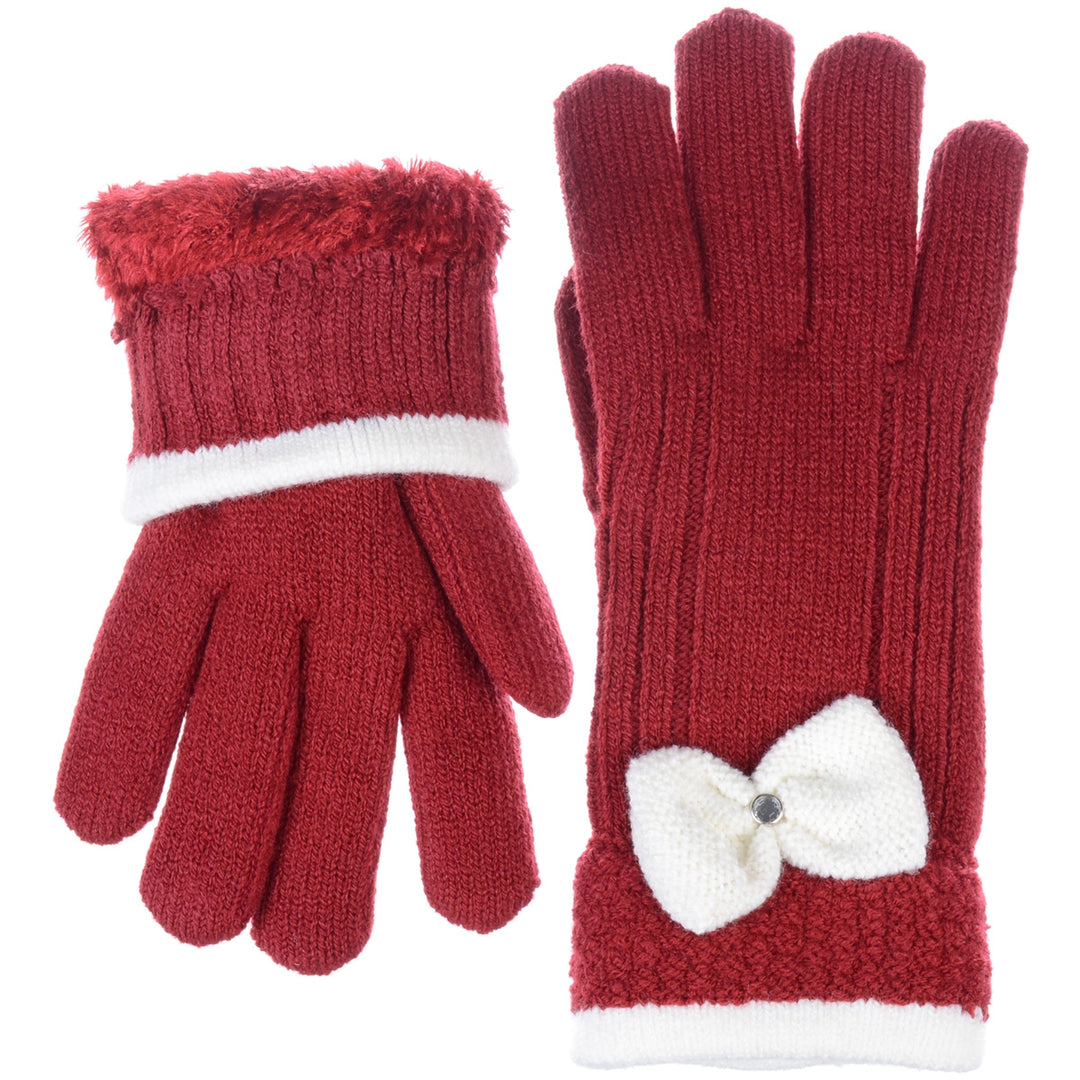 JG716 - One Dozen Ladies Warm Plush fleece Lined Knit Glove with Bow