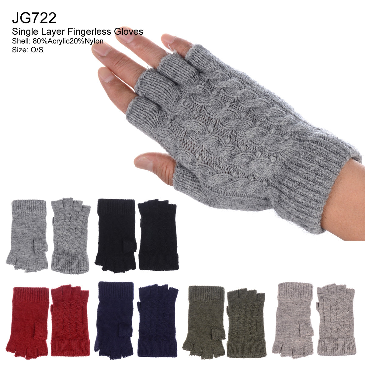 JG722 - One Dozen Cable Knit Finger less Gloves