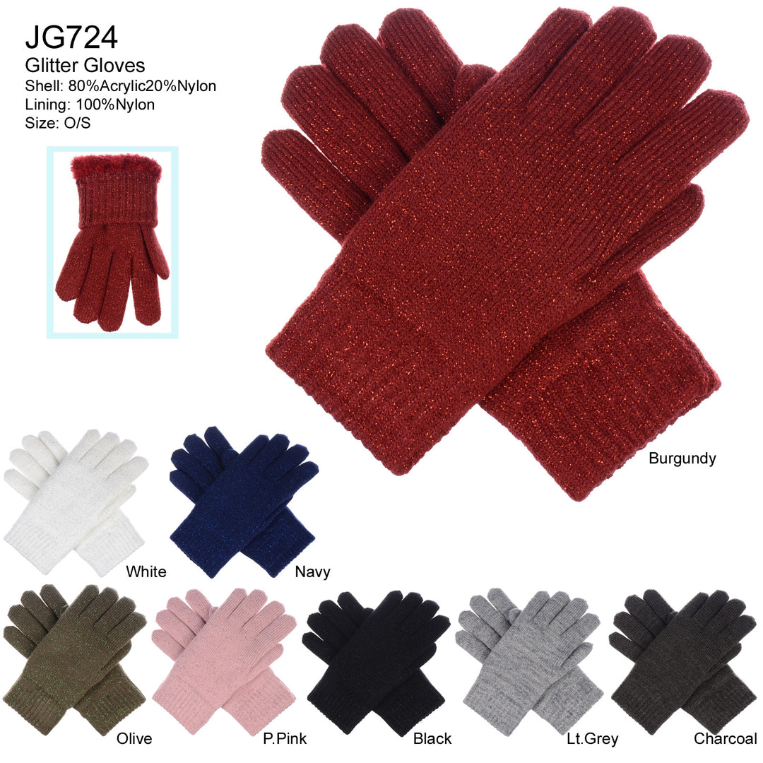 JG724 - One Dozen Metallic Flat Knit Chenille-Lined Glove