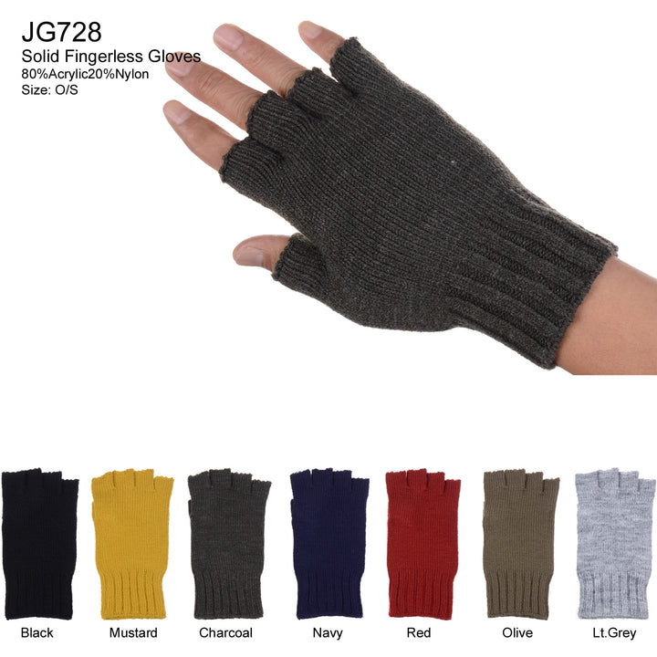 JG728 - One Dozen Unisex Solid Soft One Layer Half Finger Fingerless Knitted Gloves