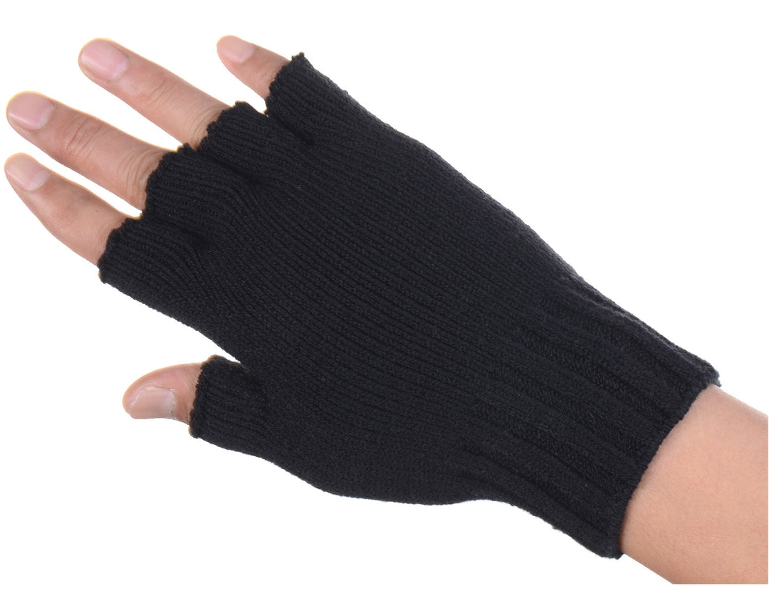 JG728P - One Dozen Unisex Solid Soft One Layer Half Finger Fingerless Knitted Gloves