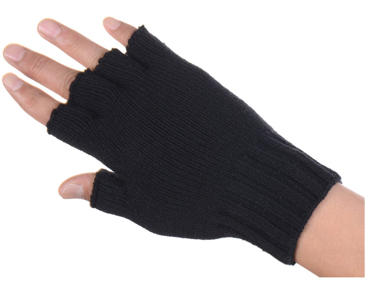 JG728P - One Dozen Unisex Solid Soft One Layer Half Finger Fingerless Knitted Gloves