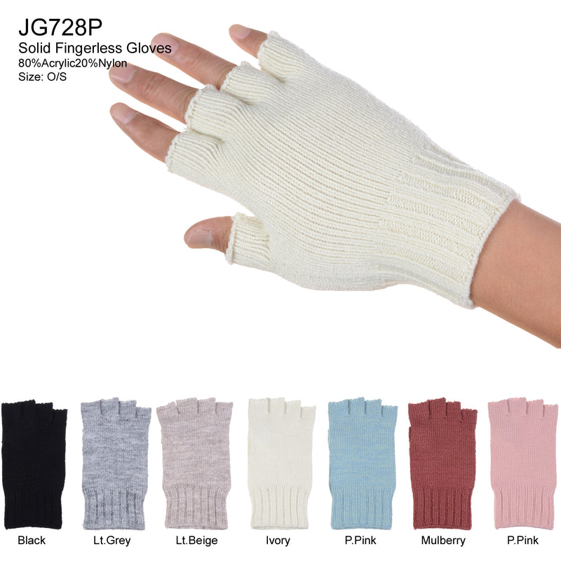 JG728P - One Dozen Unisex Solid Soft One Layer Half Finger Fingerless Knitted Gloves