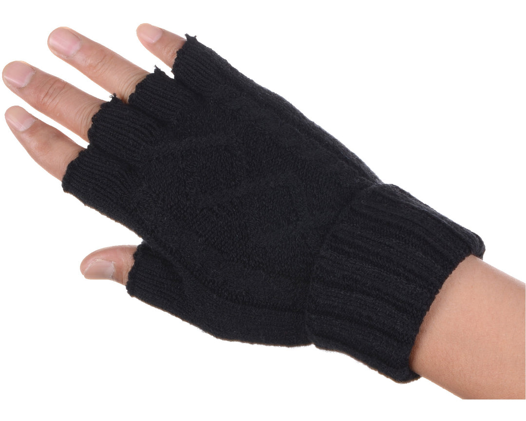 JG729 - One Dozen Unisex Everyday Soft Solid Cable Knitted Half Finger Fingerless Gloves