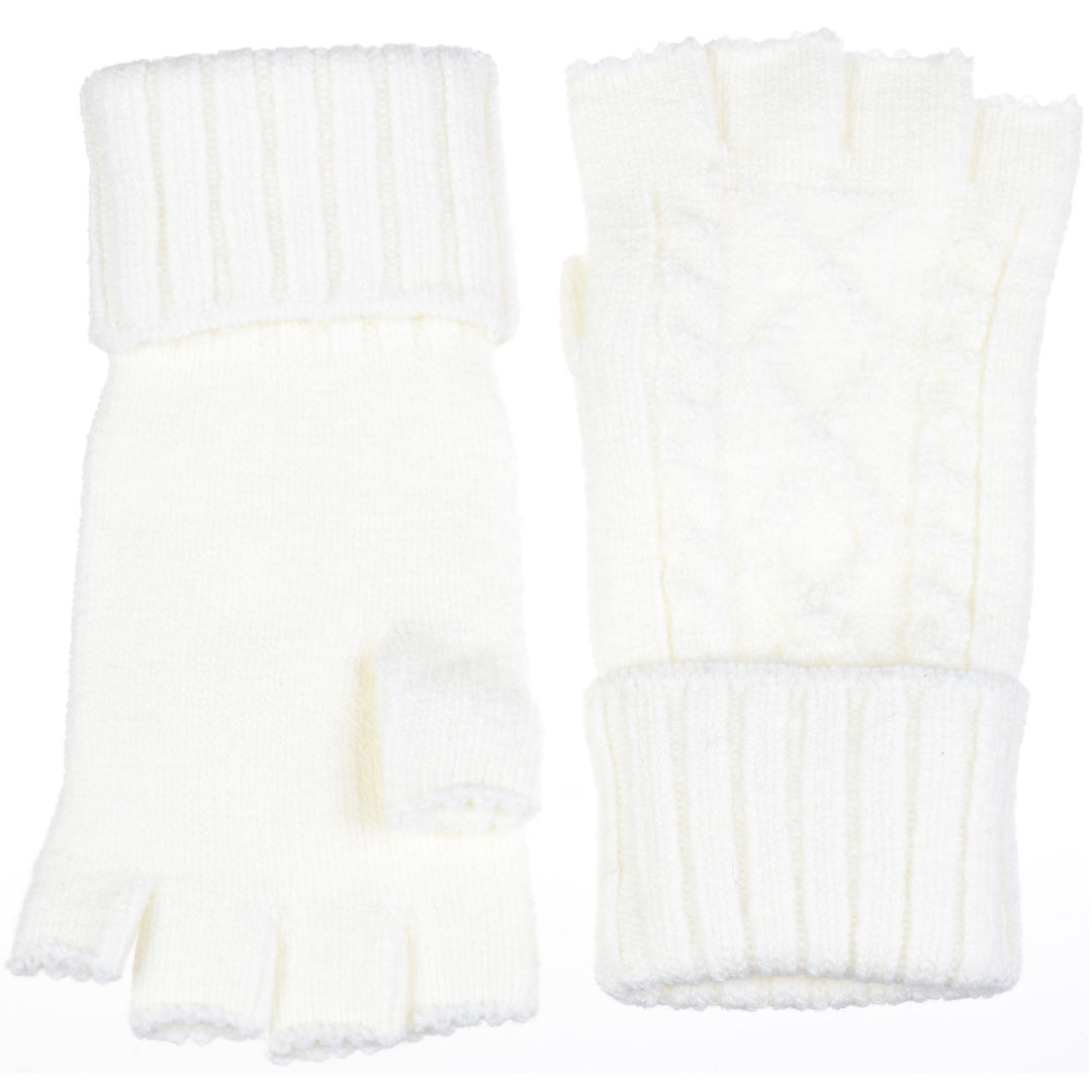 JG729 - One Dozen Unisex Everyday Soft Solid Cable Knitted Half Finger Fingerless Gloves