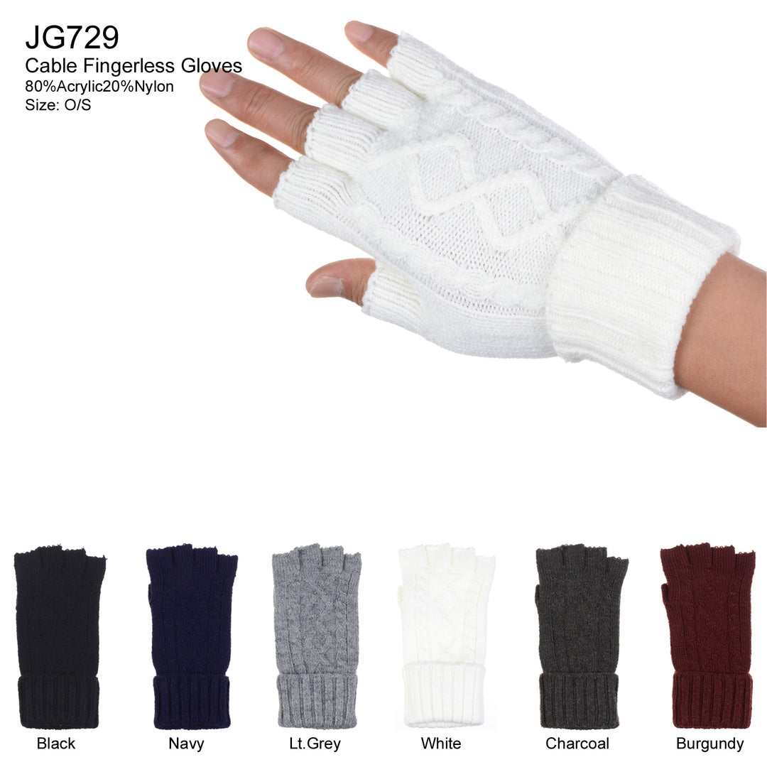 JG729 - One Dozen Unisex Everyday Soft Solid Cable Knitted Half Finger Fingerless Gloves