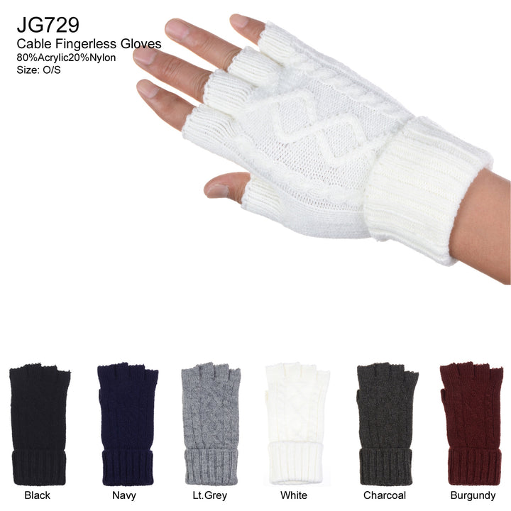 JG729 - One Dozen Unisex Everyday Soft Solid Cable Knitted Half Finger Fingerless Gloves