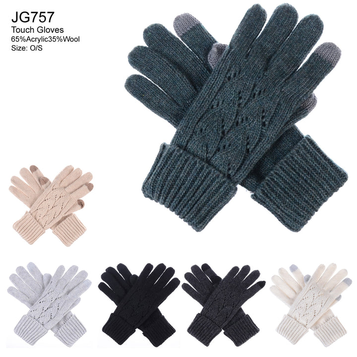 JG757 - One Dozen Ladies Knit Cable Texting Gloves