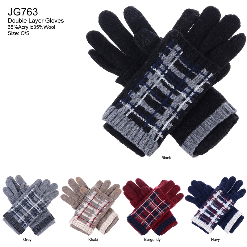 JG763 - One Dozen Reinforce Plaid Pattern Hand Warmer Glove Combo