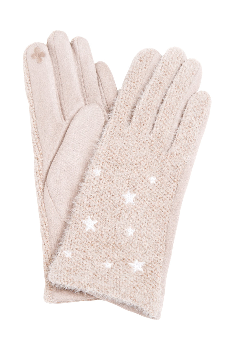 JG839 - One Dozen Ladies Solid color star detailed Ladies Screen-touch Gloves