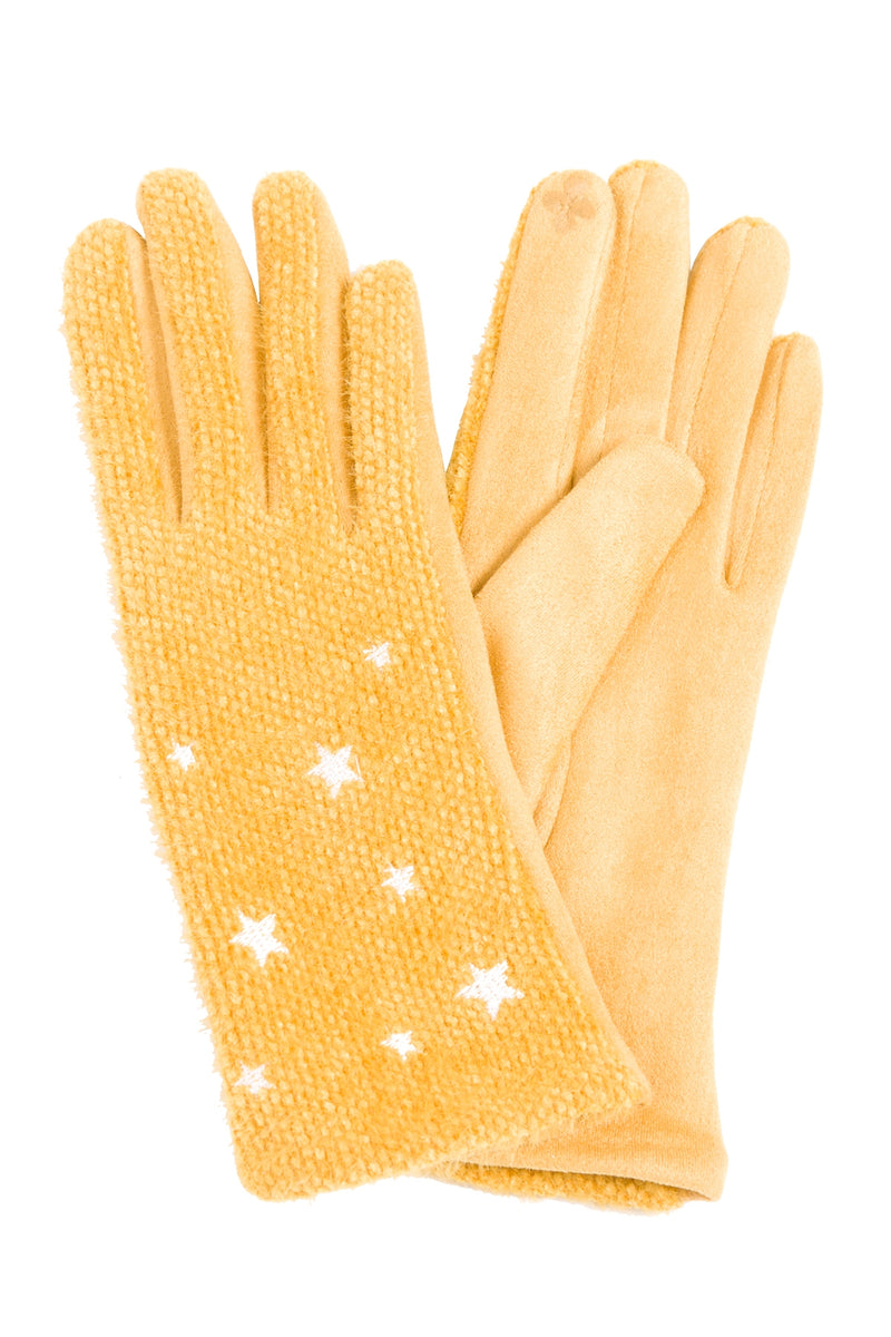 JG839 - One Dozen Ladies Solid color star detailed Ladies Screen-touch Gloves