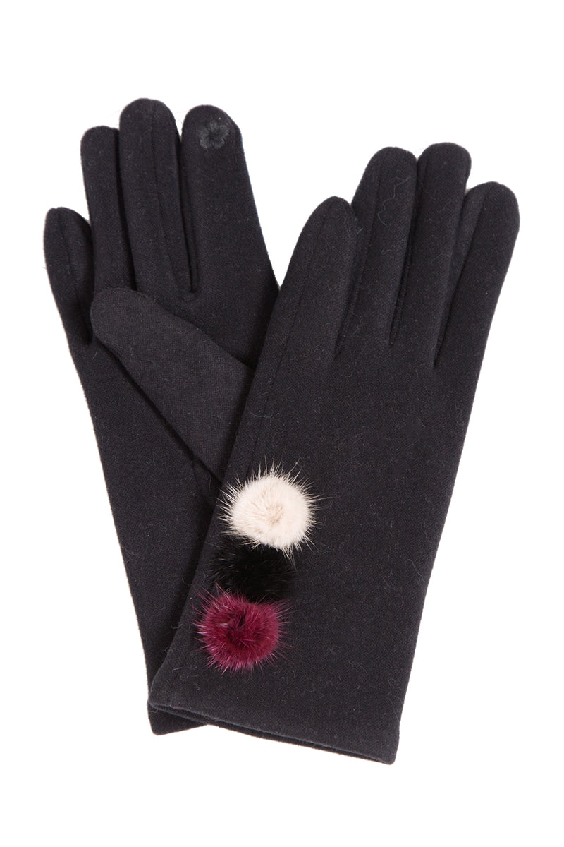 JG848 - One Dozen Ladies Solid Color Ladies Screen-touch Gloves with color pom-pom studded