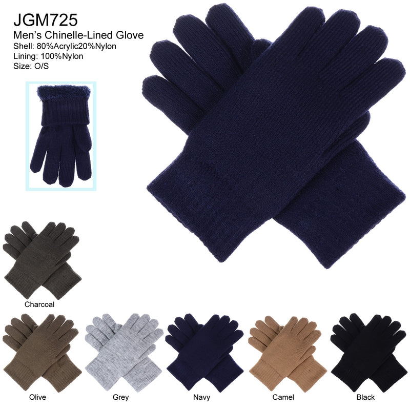 JGM725 - One Dozen Mens Chinelle-Lined Gloves