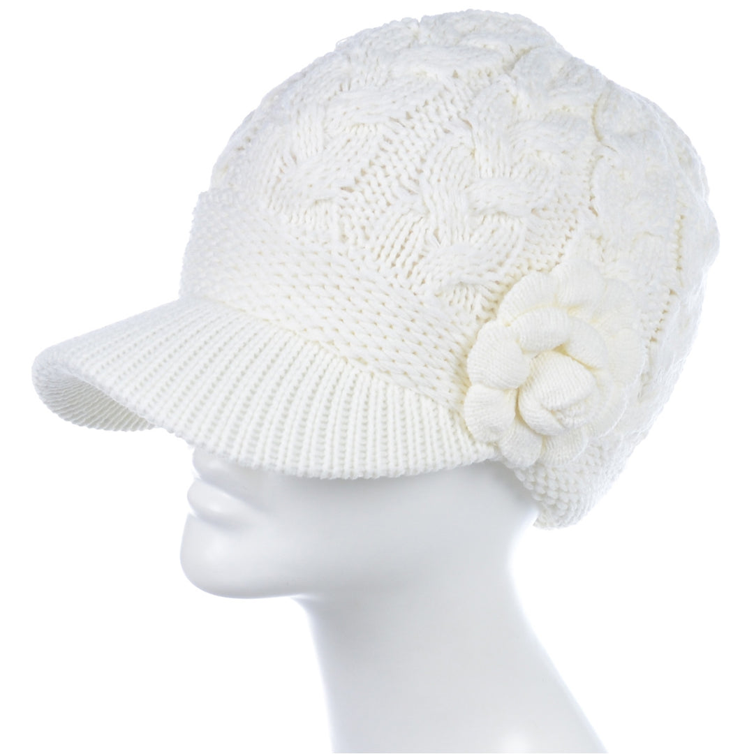 JH501 - One Dozen Winter Chic Cable Warm Fleece Lined Crochet Knit Hat W/Visor Newsboy Cabbie Cap