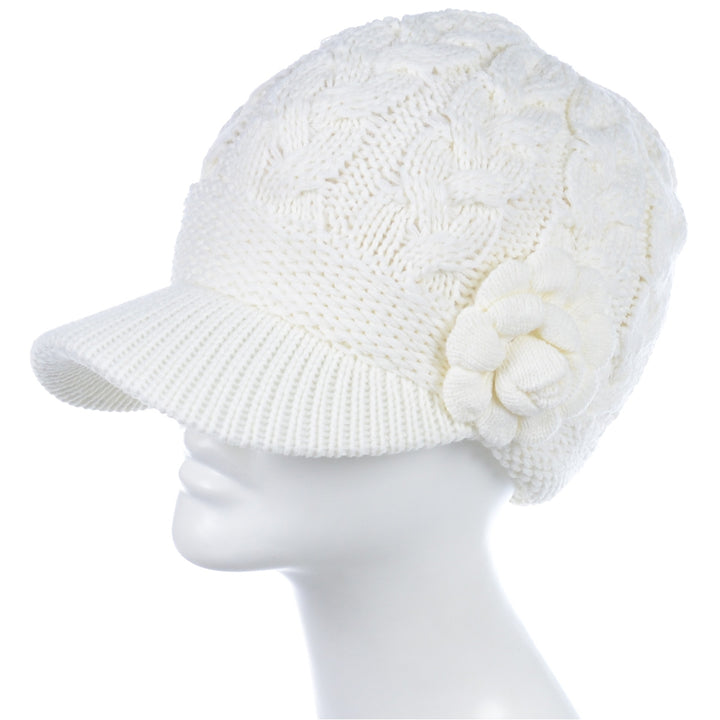 JH501 - One Dozen Winter Chic Cable Warm Fleece Lined Crochet Knit Hat W/Visor Newsboy Cabbie Cap
