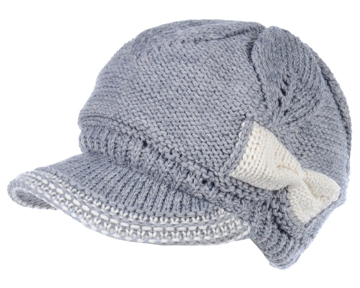 JH502M - One Dozen Winter Chic Cable Warm Fleece Lined Crochet Knit Hat W/Visor Newsboy Cabbie Cap