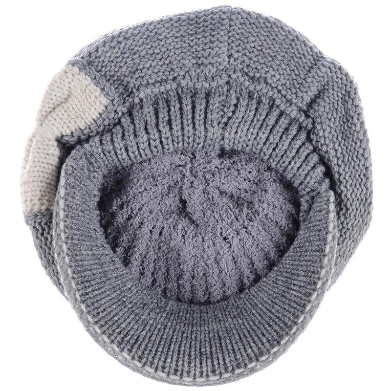 JH502M - One Dozen Winter Chic Cable Warm Fleece Lined Crochet Knit Hat W/Visor Newsboy Cabbie Cap