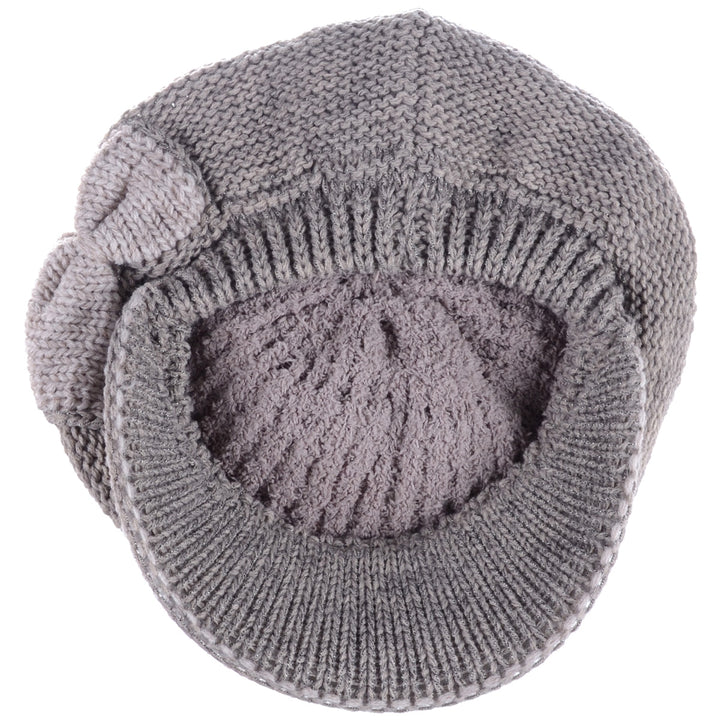 JH502M - One Dozen Winter Chic Cable Warm Fleece Lined Crochet Knit Hat W/Visor Newsboy Cabbie Cap