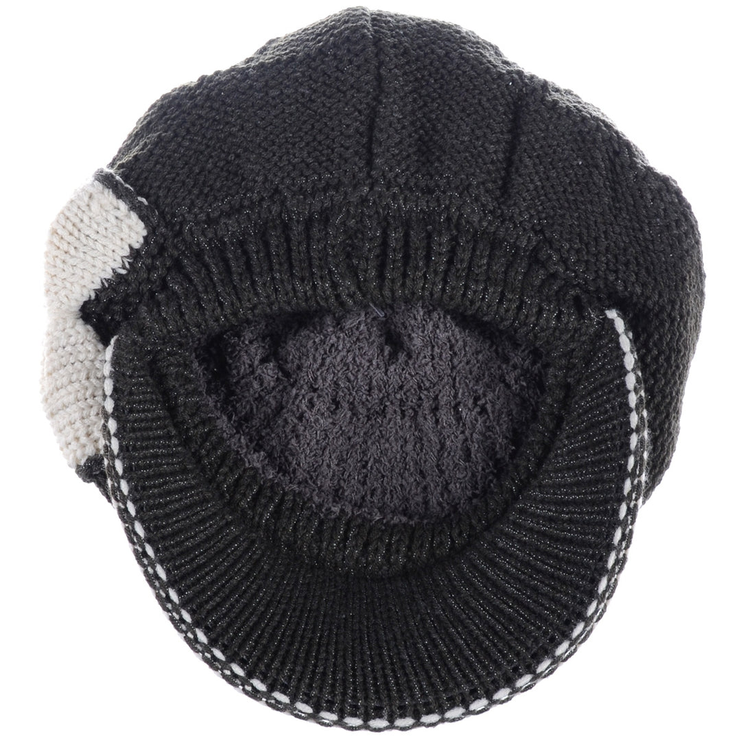 JH502M - One Dozen Winter Chic Cable Warm Fleece Lined Crochet Knit Hat W/Visor Newsboy Cabbie Cap