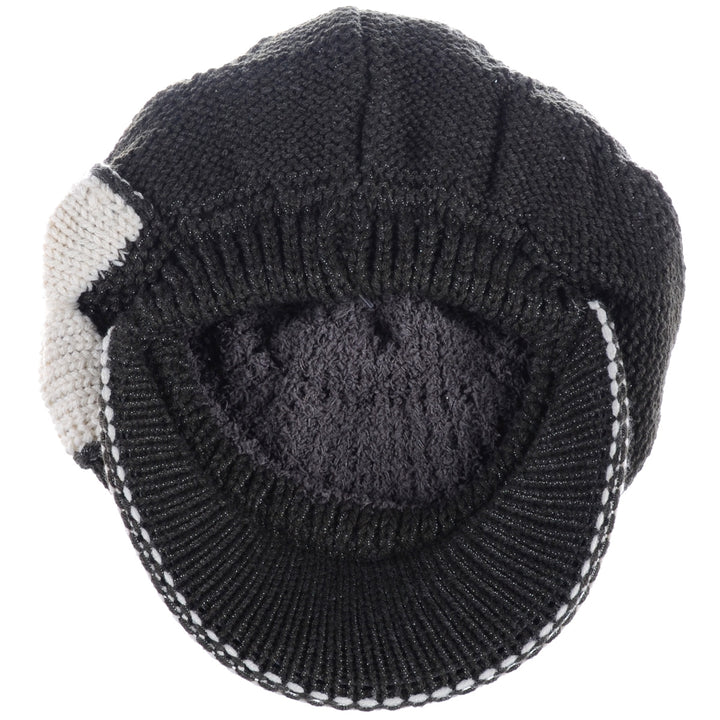 JH502M - One Dozen Winter Chic Cable Warm Fleece Lined Crochet Knit Hat W/Visor Newsboy Cabbie Cap