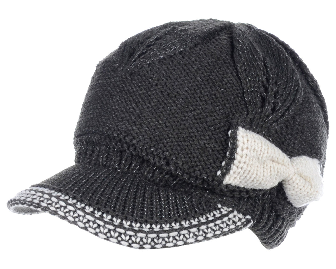 JH502M - One Dozen Winter Chic Cable Warm Fleece Lined Crochet Knit Hat W/Visor Newsboy Cabbie Cap