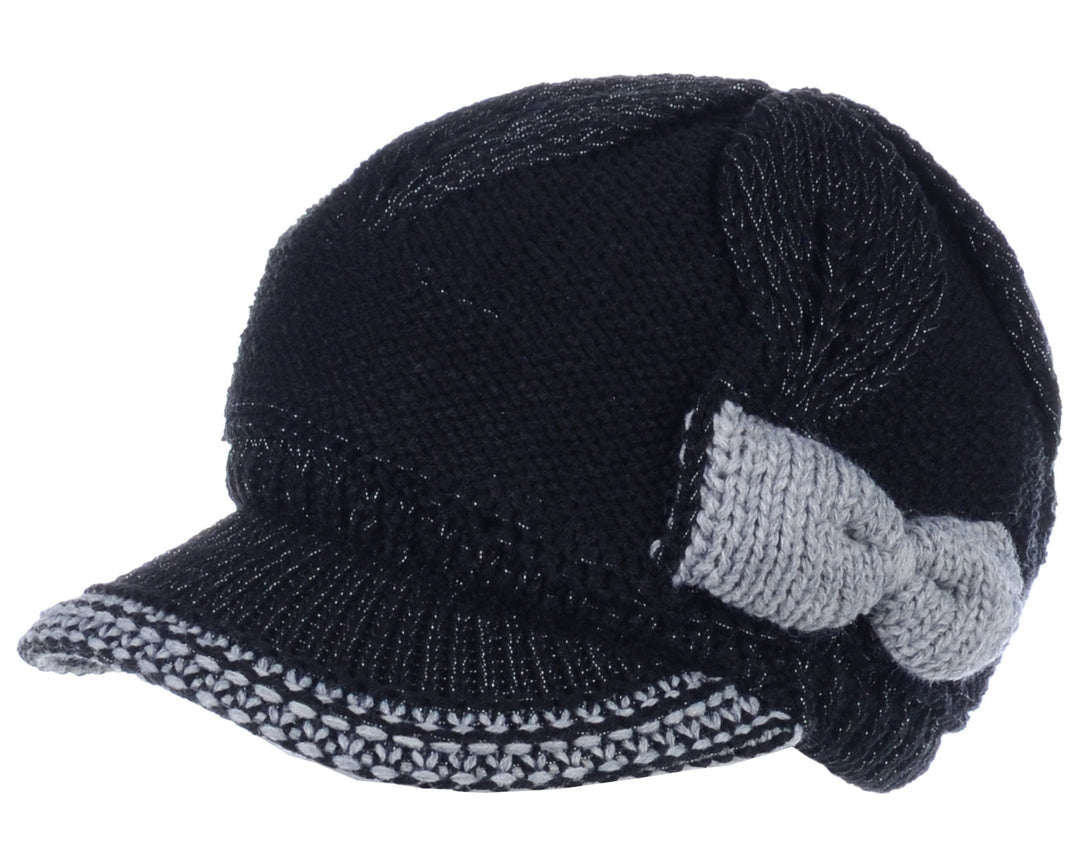 JH502M - One Dozen Winter Chic Cable Warm Fleece Lined Crochet Knit Hat W/Visor Newsboy Cabbie Cap