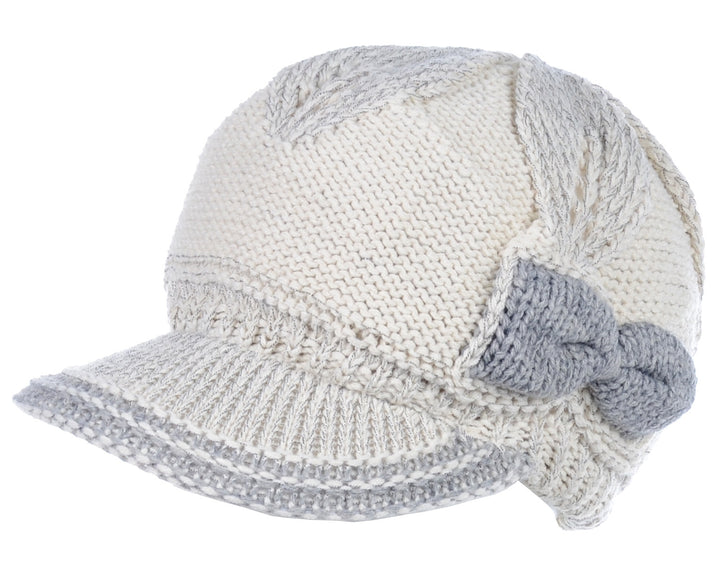 JH502M - One Dozen Winter Chic Cable Warm Fleece Lined Crochet Knit Hat W/Visor Newsboy Cabbie Cap