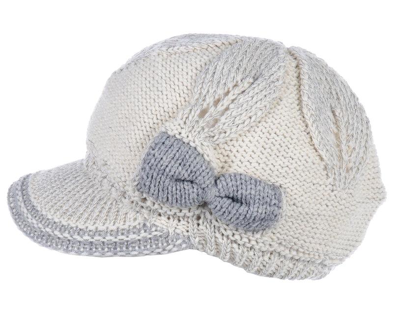 JH502M - One Dozen Winter Chic Cable Warm Fleece Lined Crochet Knit Hat W/Visor Newsboy Cabbie Cap