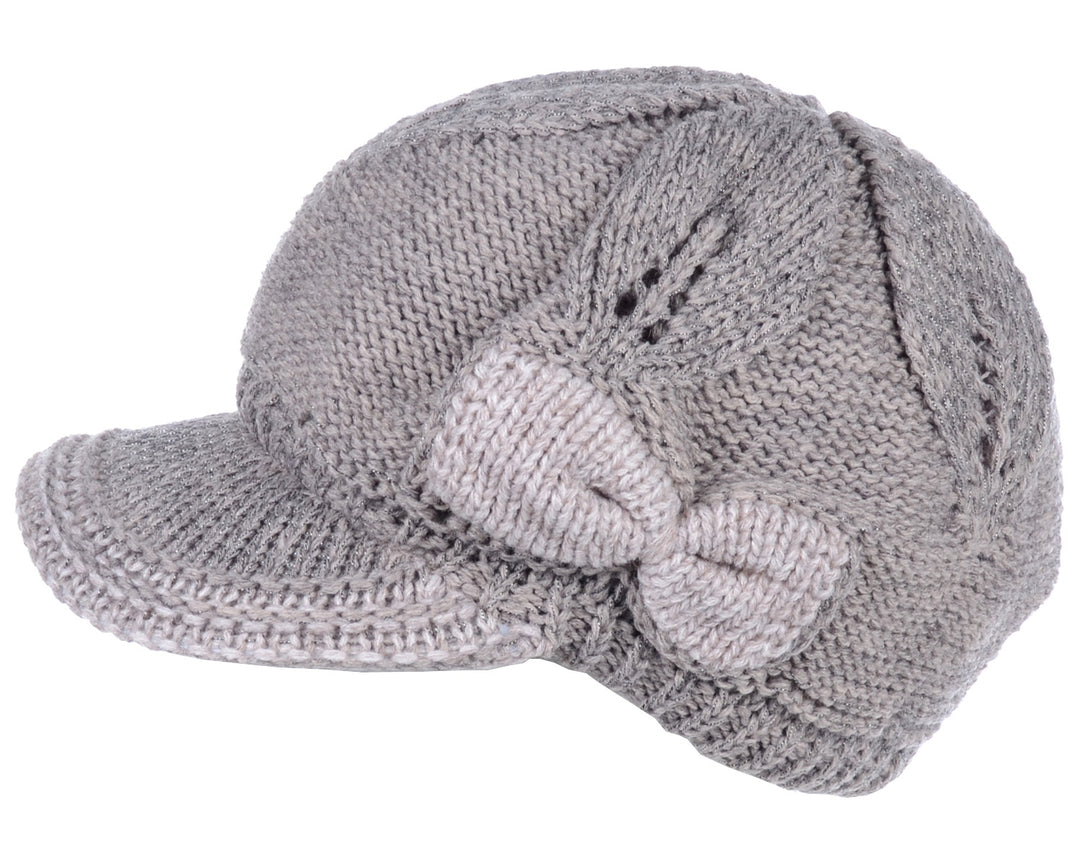 JH502M - One Dozen Winter Chic Cable Warm Fleece Lined Crochet Knit Hat W/Visor Newsboy Cabbie Cap