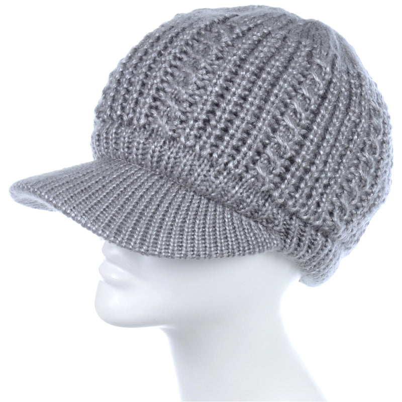 JH509 NEW - One Dozen Winter Chic Cable Warm Fleece Lined Crochet Knit Hat W/Visor Newsboy Cabbie Cap