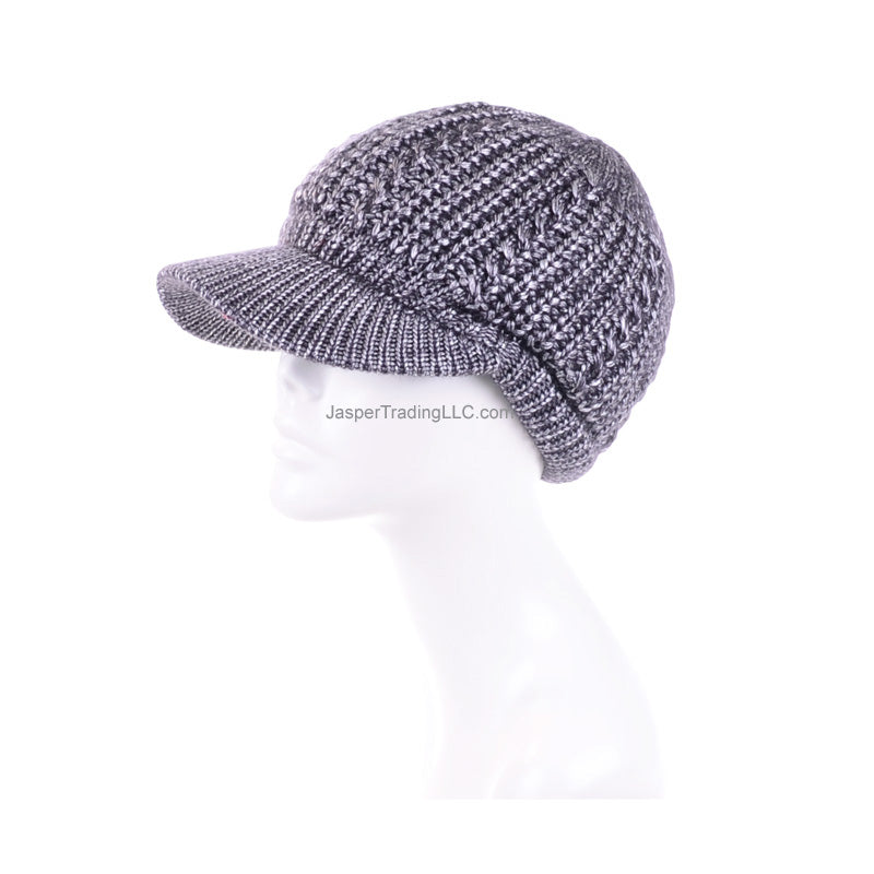 JH509 - One Dozen Winter Chic Cable Warm Fleece Lined Crochet Knit Hat W/Visor Newsboy Cabbie Cap