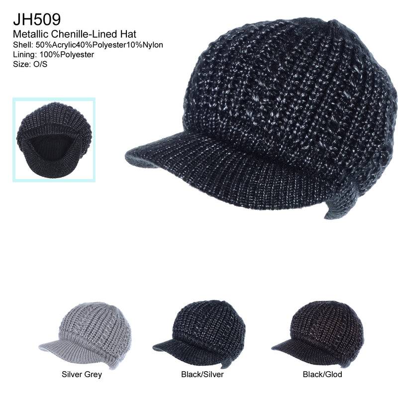 JH509 NEW - One Dozen Winter Chic Cable Warm Fleece Lined Crochet Knit Hat W/Visor Newsboy Cabbie Cap