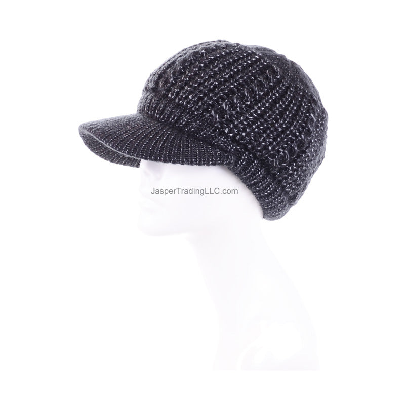 JH509 - One Dozen Winter Chic Cable Warm Fleece Lined Crochet Knit Hat W/Visor Newsboy Cabbie Cap