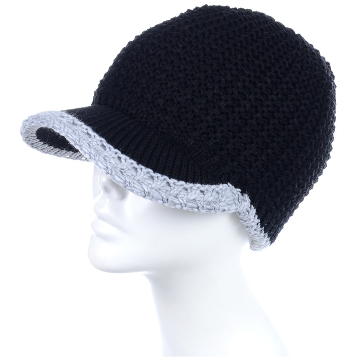 JH517 - One Dozen Winter Chic Cable Warm Fleece Lined Crochet Knit Hat W/Visor Newsboy Cabbie Cap