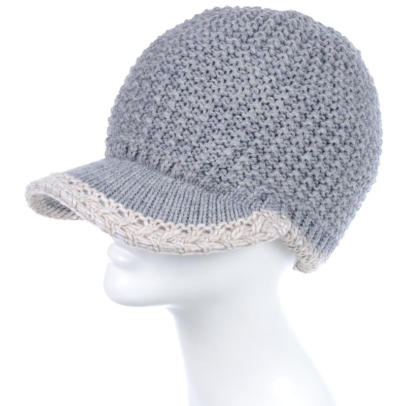 JH517 - One Dozen Winter Chic Cable Warm Fleece Lined Crochet Knit Hat W/Visor Newsboy Cabbie Cap