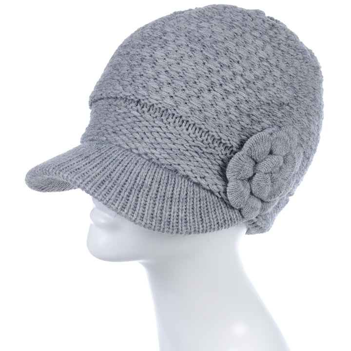 JH621 - One Dozen Winter Chic Cable Warm Fleece Lined Crochet Knit Hat W/Visor Newsboy Cabbie Cap