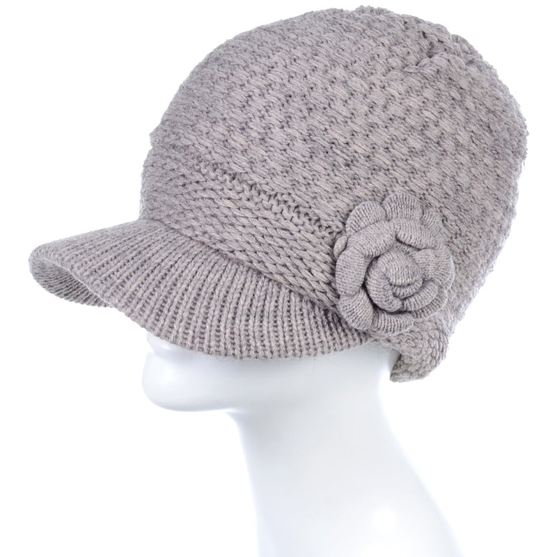 JH621 - One Dozen Winter Chic Cable Warm Fleece Lined Crochet Knit Hat W/Visor Newsboy Cabbie Cap