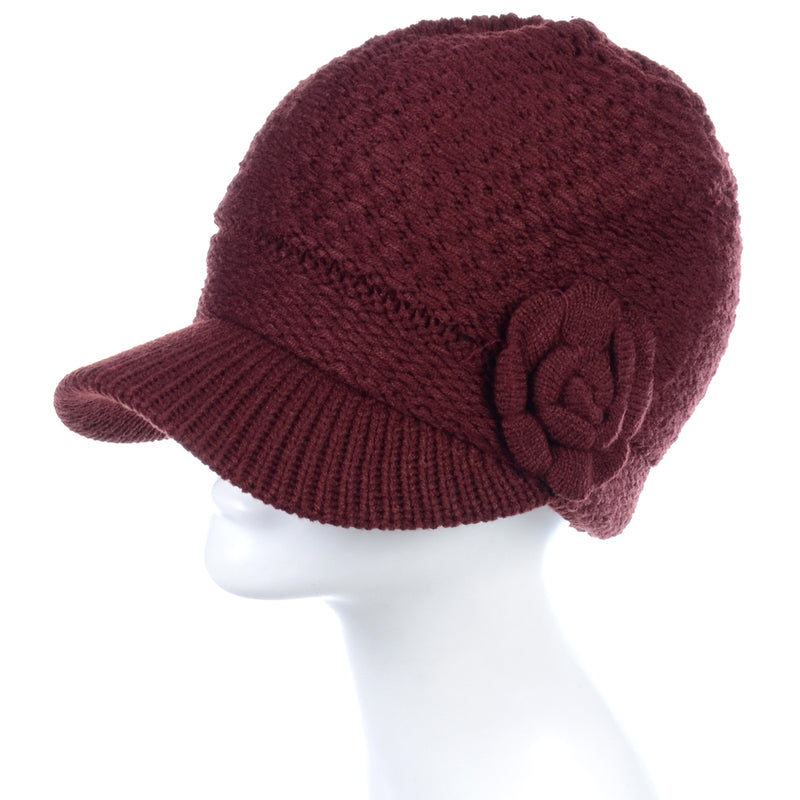 JH621 - One Dozen Winter Chic Cable Warm Fleece Lined Crochet Knit Hat W/Visor Newsboy Cabbie Cap