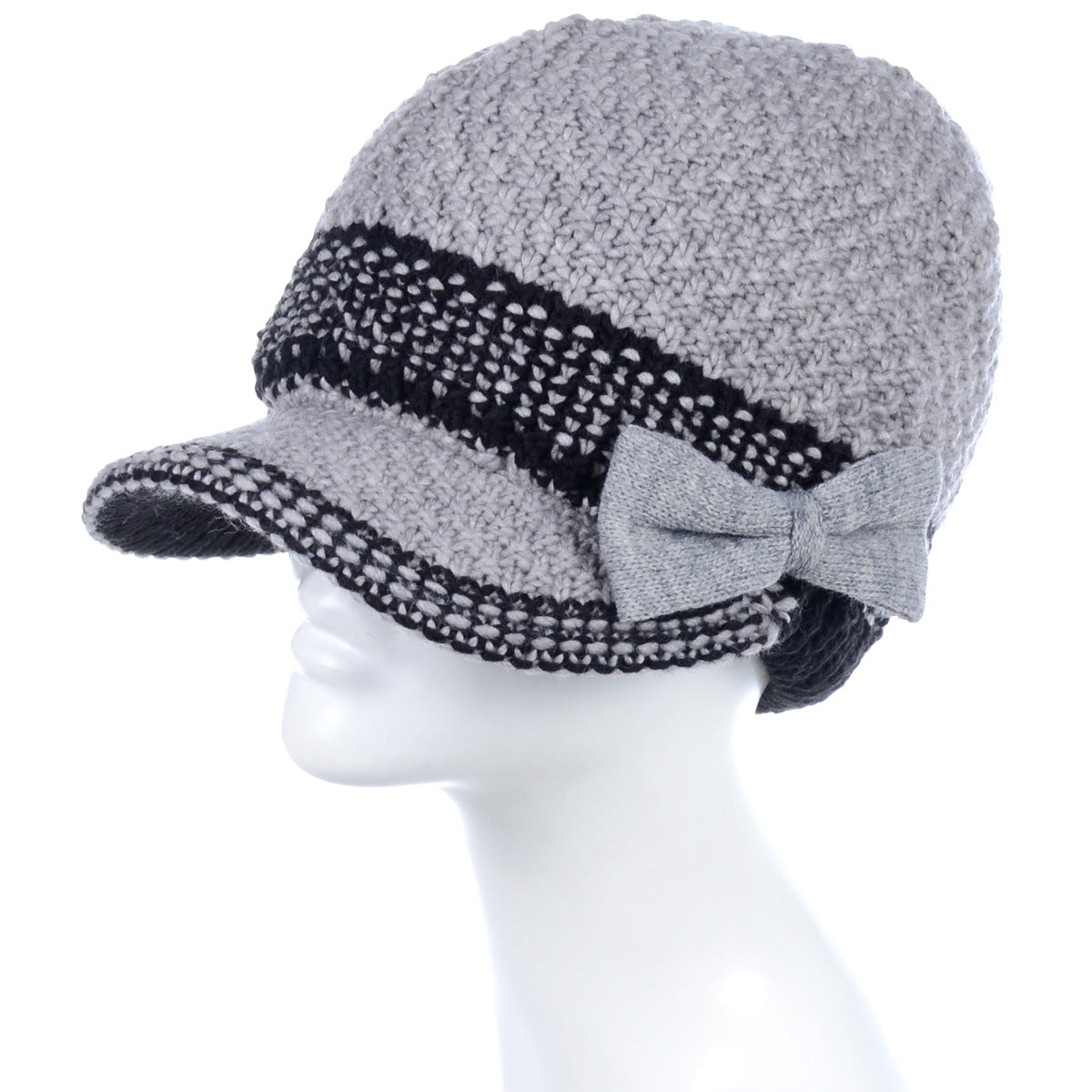 JH623 - One Dozen Cable Knitted Beret Visor Beanie Hat with Scrunchy