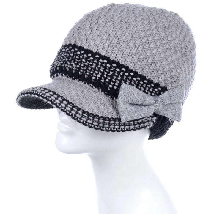 JH623 - One Dozen Cable Knitted Beret Visor Beanie Hat with Scrunchy