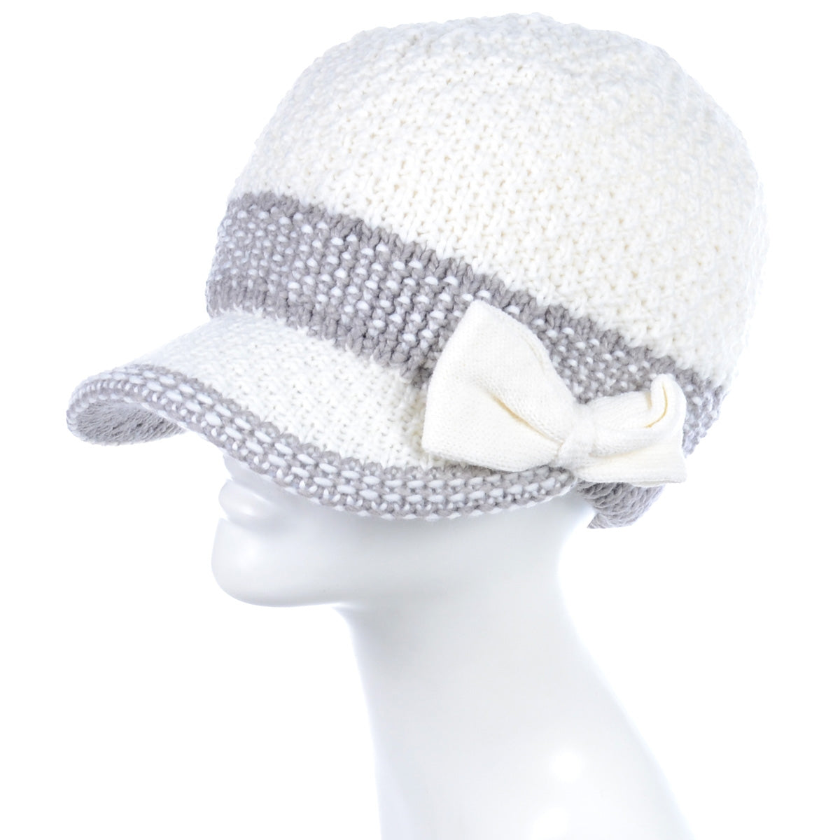 JH623 - One Dozen Cable Knitted Beret Visor Beanie Hat with Scrunchy