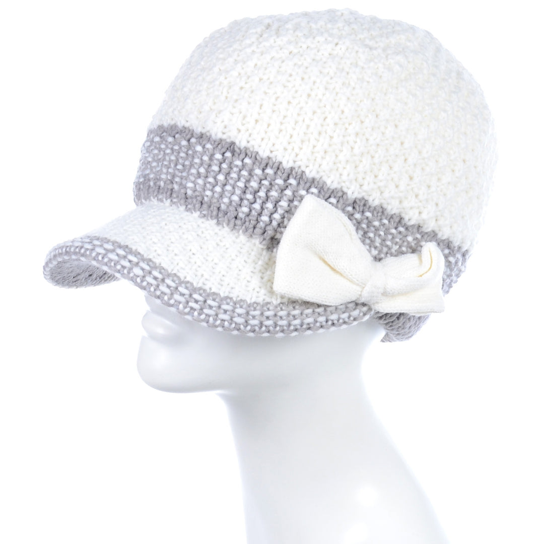 JH623 - One Dozen Cable Knitted Beret Visor Beanie Hat with Scrunchy