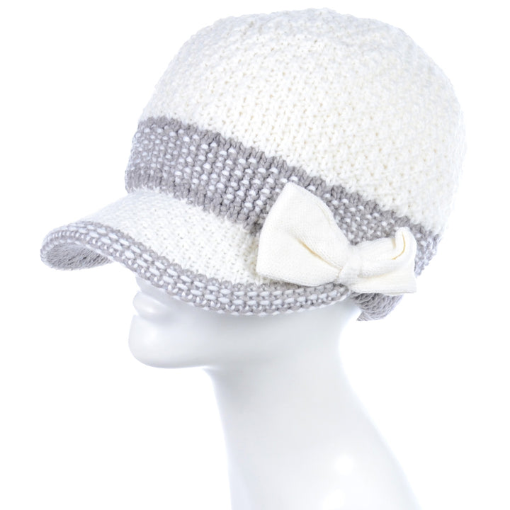 JH623 - One Dozen Cable Knitted Beret Visor Beanie Hat with Scrunchy