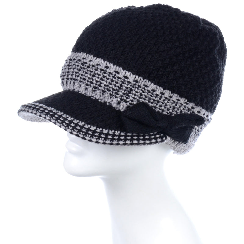 JH623 - One Dozen Cable Knitted Beret Visor Beanie Hat with Scrunchy