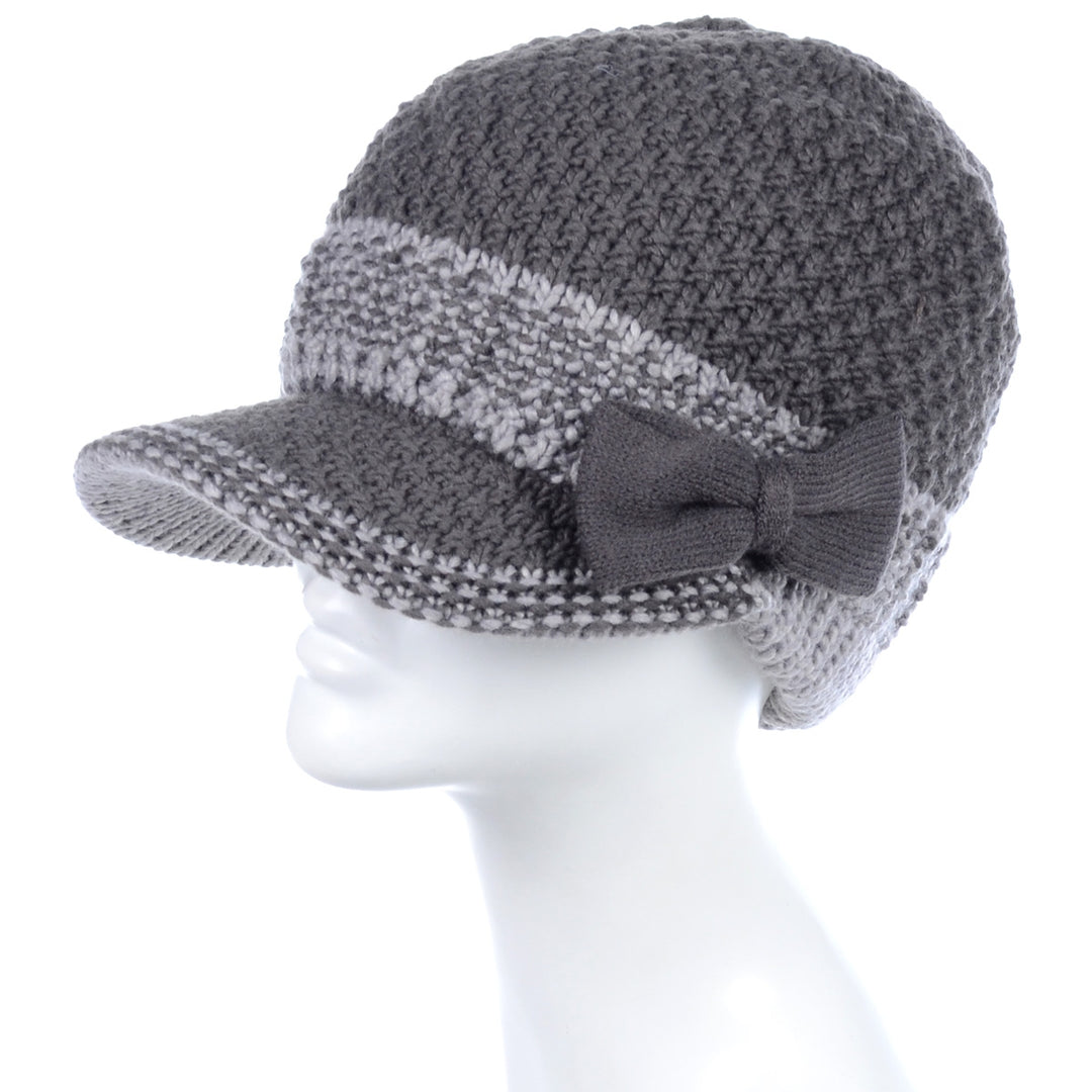 JH623 - One Dozen Cable Knitted Beret Visor Beanie Hat with Scrunchy