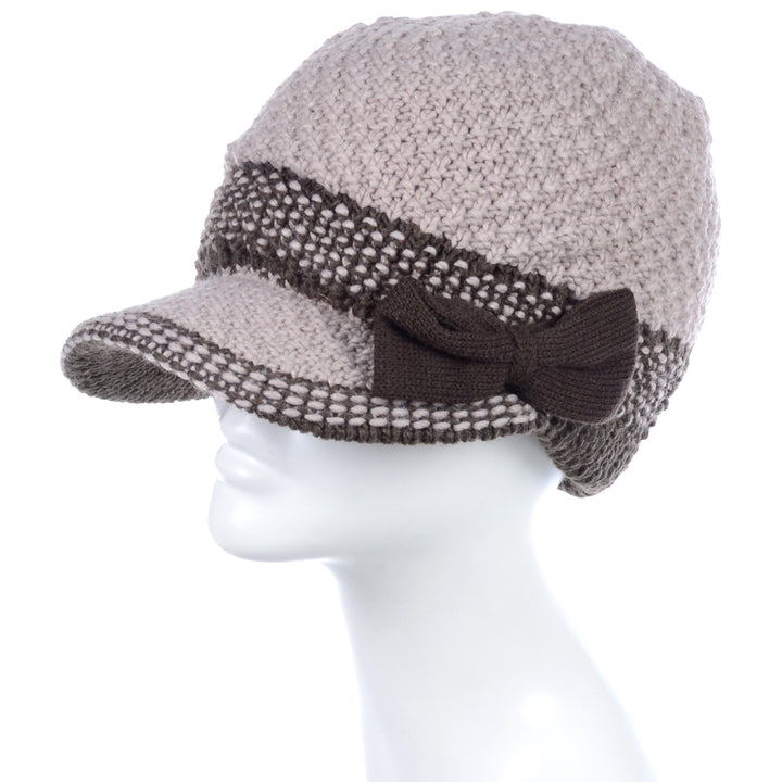 JH623 - One Dozen Cable Knitted Beret Visor Beanie Hat with Scrunchy