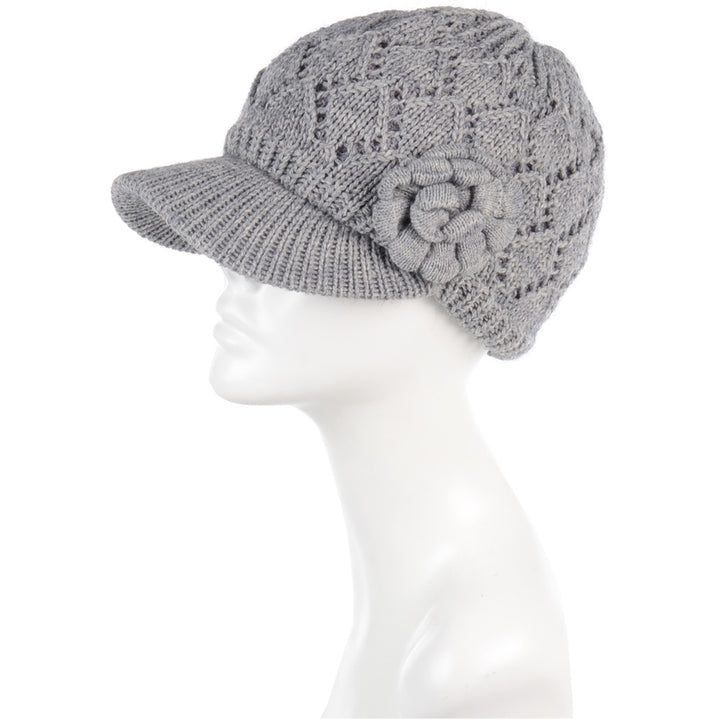 JH701 - One Dozen Winter Chic Cable Warm Fleece Lined Crochet Knit Hat W/Visor Newsboy Cabbie Cap