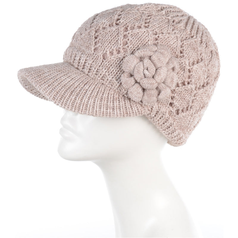 JH701 - One Dozen Winter Chic Cable Warm Fleece Lined Crochet Knit Hat W/Visor Newsboy Cabbie Cap