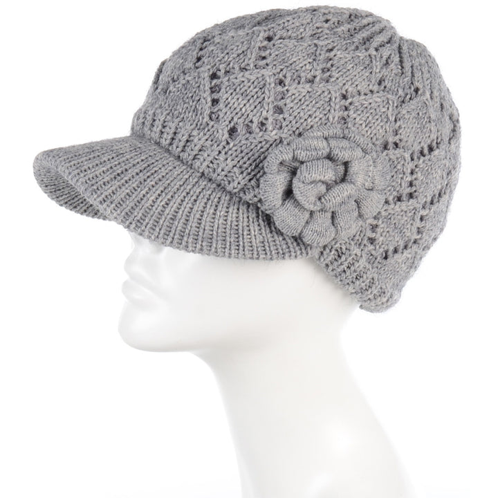 JH701 - One Dozen Winter Chic Cable Warm Fleece Lined Crochet Knit Hat W/Visor Newsboy Cabbie Cap